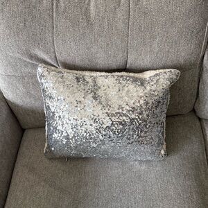 PB Teen Silver Sequin Pillow with Sherpa Back